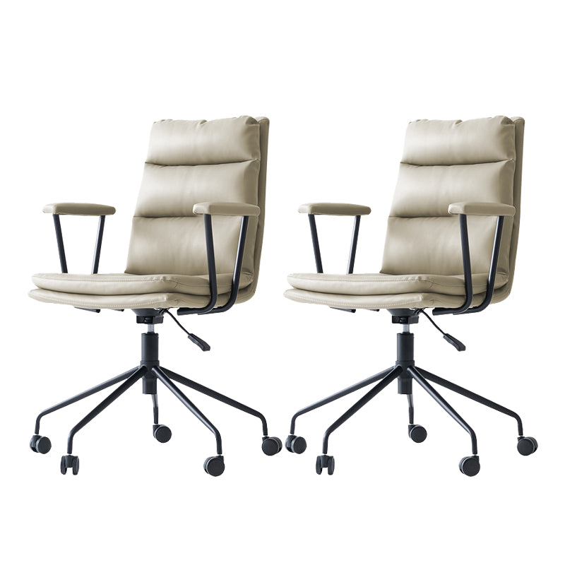 Contemporary Arms Included Task Chair Leather Desk Chair for Office Light Gray Genuine Leather 2 Piece Set Clearhalo 'furn' 'furn_office_chair' 'Furniture' 'Office Chairs' 'Office Furniture' 'office_chair' 6916249
