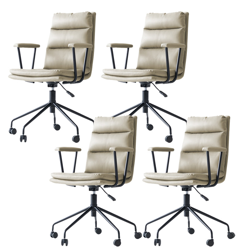 Contemporary Arms Included Task Chair Leather Desk Chair for Office Light Gray Genuine Leather 4 Piece Set Clearhalo 'furn' 'furn_office_chair' 'Furniture' 'Office Chairs' 'Office Furniture' 'office_chair' 6916250