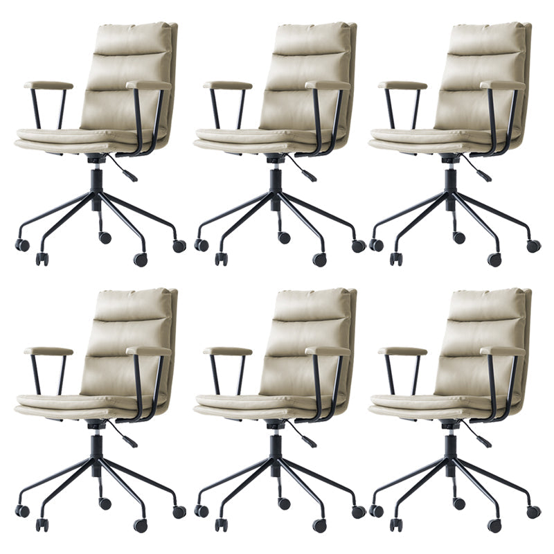 Contemporary Arms Included Task Chair Leather Desk Chair for Office Light Gray Genuine Leather 6 Piece Set Clearhalo 'furn' 'furn_office_chair' 'Furniture' 'Office Chairs' 'Office Furniture' 'office_chair' 6916252