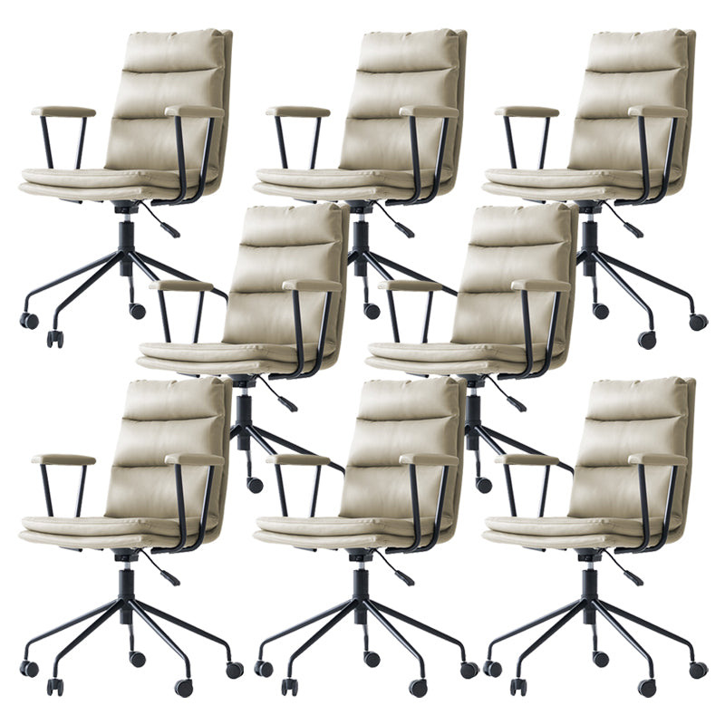 Contemporary Arms Included Task Chair Leather Desk Chair for Office Light Gray Genuine Leather 8 Piece Set Clearhalo 'furn' 'furn_office_chair' 'Furniture' 'Office Chairs' 'Office Furniture' 'office_chair' 6916253