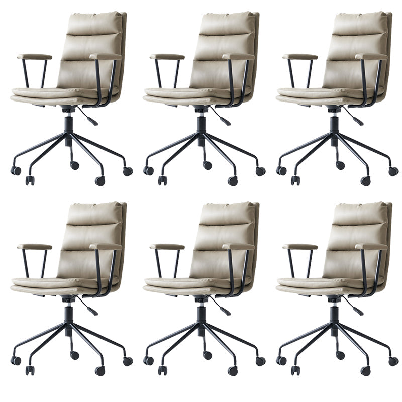 Contemporary Arms Included Task Chair Leather Desk Chair for Office Grey Microfiber Leather 6 Piece Set Clearhalo 'furn' 'furn_office_chair' 'Furniture' 'Office Chairs' 'Office Furniture' 'office_chair' 6916257