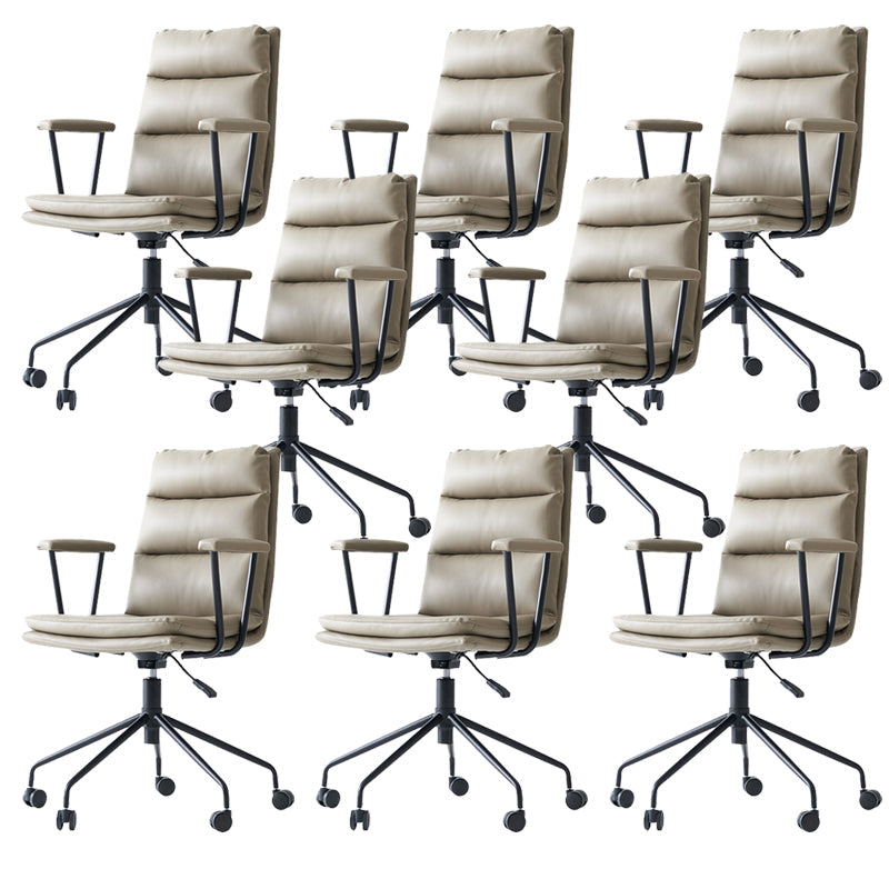 Contemporary Arms Included Task Chair Leather Desk Chair for Office Grey Microfiber Leather 8 Piece Set Clearhalo 'furn' 'furn_office_chair' 'Furniture' 'Office Chairs' 'Office Furniture' 'office_chair' 6916258