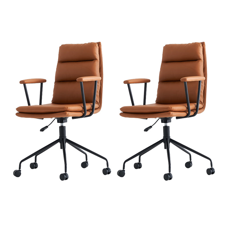Contemporary Arms Included Task Chair Leather Desk Chair for Office Orange Microfiber Leather 2 Piece Set Clearhalo 'furn' 'furn_office_chair' 'Furniture' 'Office Chairs' 'Office Furniture' 'office_chair' 6916259