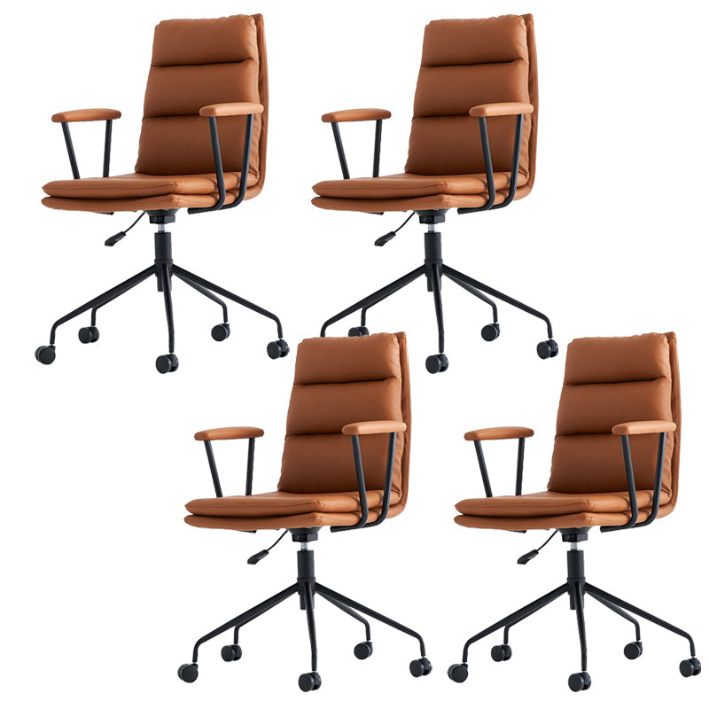 Contemporary Arms Included Task Chair Leather Desk Chair for Office Orange Microfiber Leather 4 Piece Set Clearhalo 'furn' 'furn_office_chair' 'Furniture' 'Office Chairs' 'Office Furniture' 'office_chair' 6916260