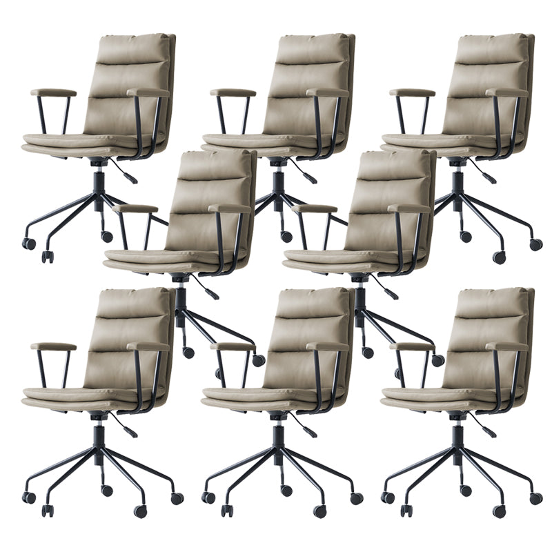 Contemporary Arms Included Task Chair Leather Desk Chair for Office Grey Interface Genuine Leather 8 Piece Set Clearhalo 'furn' 'furn_office_chair' 'Furniture' 'Office Chairs' 'Office Furniture' 'office_chair' 6916266