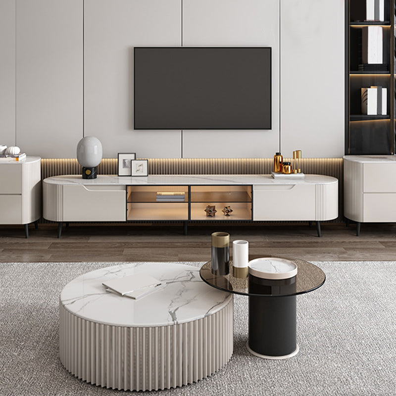 Console multimediale contemporanea Supporto multimediale per TV in pietra con 2 cassetti