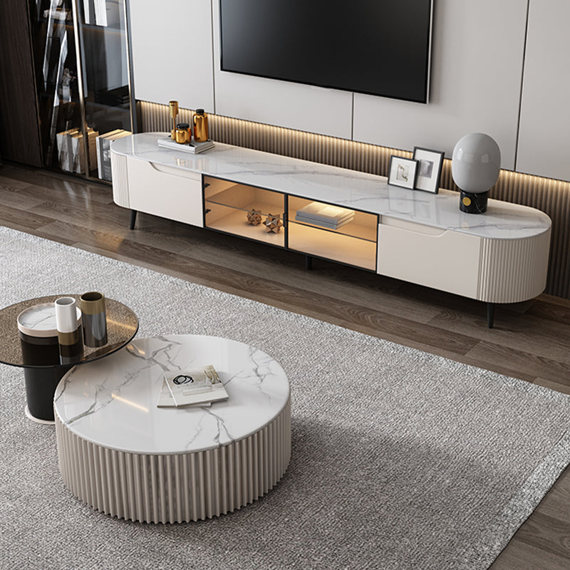 Console multimediale contemporanea Supporto multimediale per TV in pietra con 2 cassetti