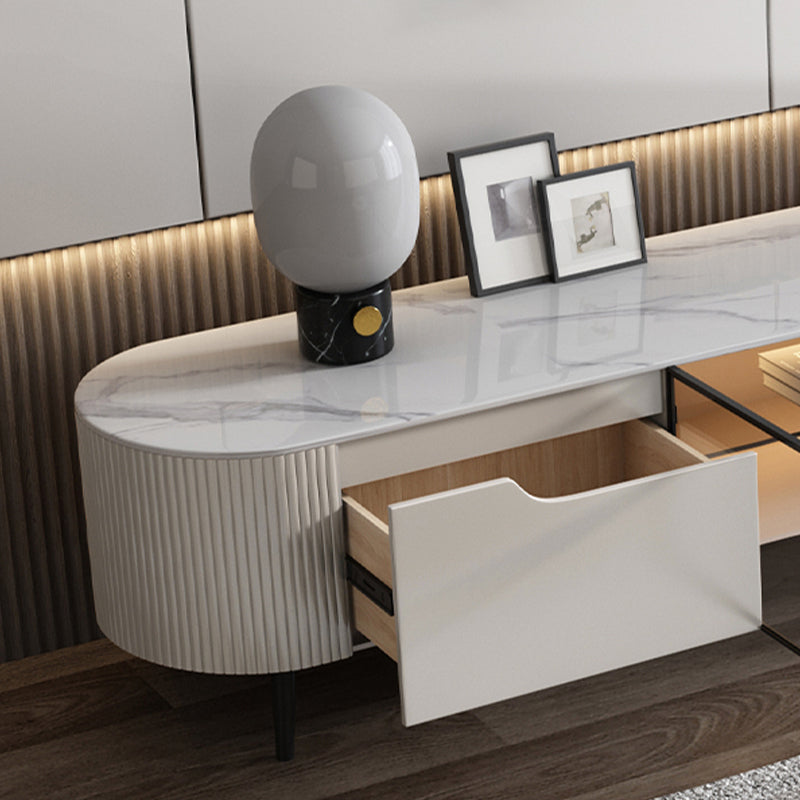 Console multimediale contemporanea Supporto multimediale per TV in pietra con 2 cassetti