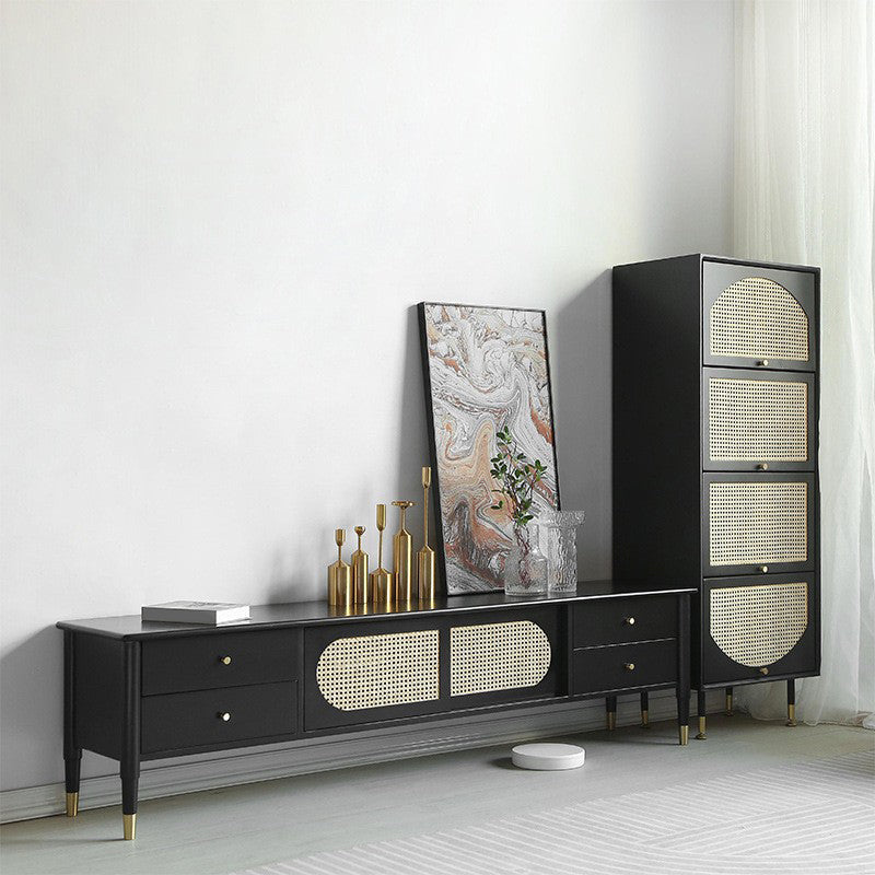 TV-Medienkonsole aus massivem Holz. Moderne TV-Konsole mit 4 Schubladen