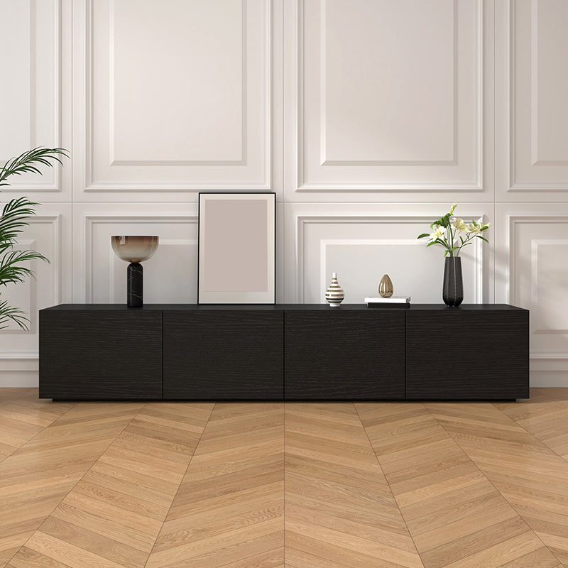 Consola de TV contemporánea negra Consola multimedia de madera sintética con puertas