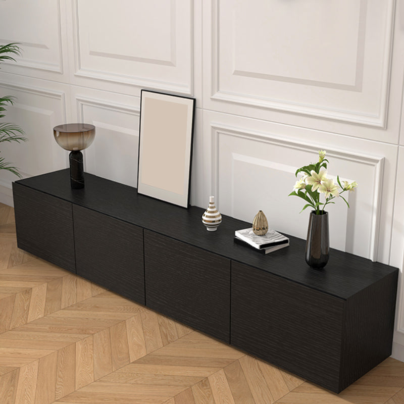Consola de TV contemporánea negra Consola multimedia de madera sintética con puertas