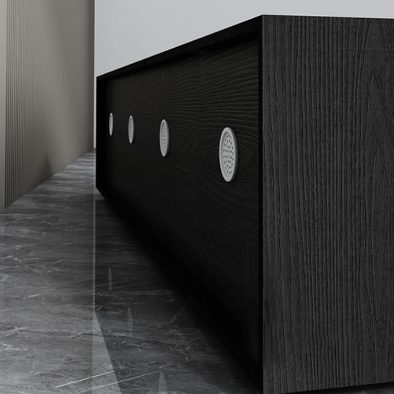 Consola de TV contemporánea negra Consola multimedia de madera sintética con puertas