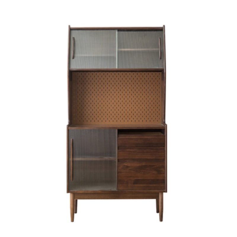 Puertas de vidrio modernas Curio Gabinete Pine Cining Hutch con cajones