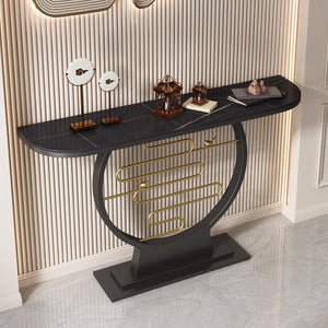 Glam Console Accent Table Antique Finish Sofa Console Table in Stone Black Gold