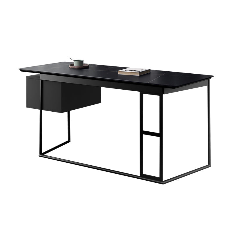 Modern Stone Top Office Desk Rectangle Task Desk with 2 Drawers for Home Black-Gold Clearhalo 'furn' 'furn_office_desk' 'Furniture' 'Office Desks' 'Office Furniture' 'office_desk' 6917288