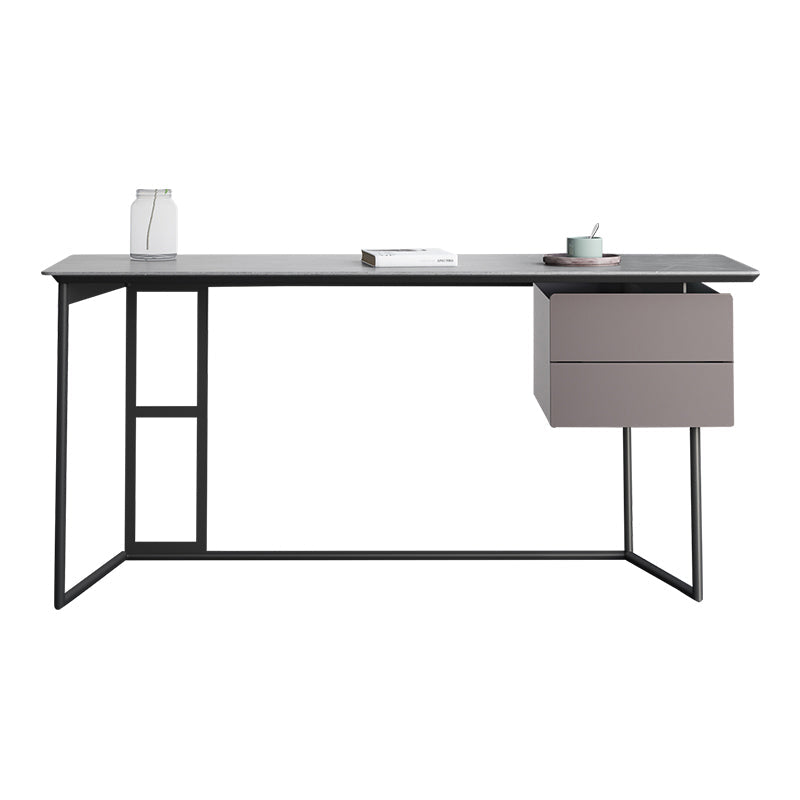 Modern Stone Top Office Desk Rectangle Task Desk with 2 Drawers for Home Grey Clearhalo 'furn' 'furn_office_desk' 'Furniture' 'Office Desks' 'Office Furniture' 'office_desk' 6917291
