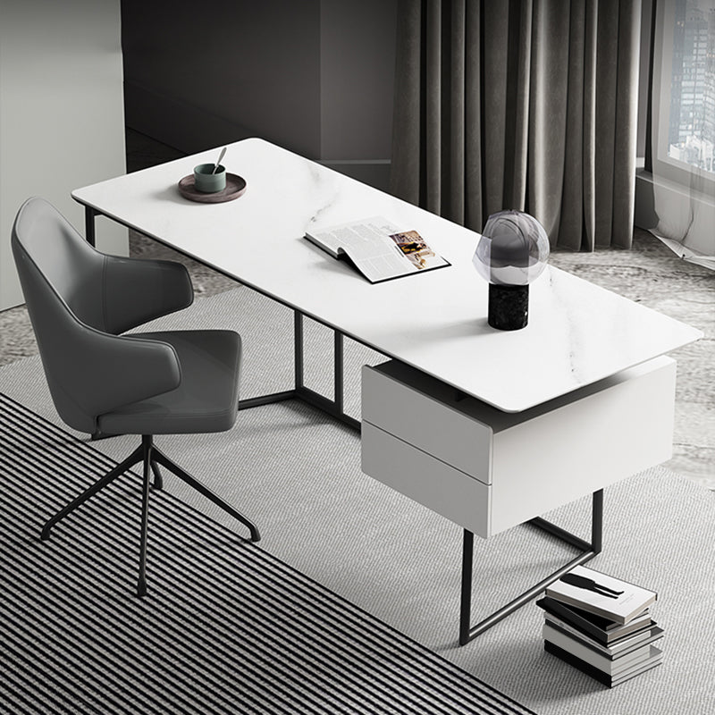 Modern Stone Top Office Desk Rectangle Task Desk with 2 Drawers for Home Clearhalo 'furn' 'furn_office_desk' 'Furniture' 'Office Desks' 'Office Furniture' 'office_desk' 6917292