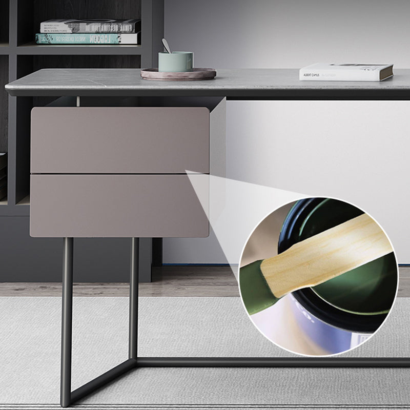 Modern Stone Top Office Desk Rectangle Task Desk with 2 Drawers for Home Clearhalo 'furn' 'furn_office_desk' 'Furniture' 'Office Desks' 'Office Furniture' 'office_desk' 6917297