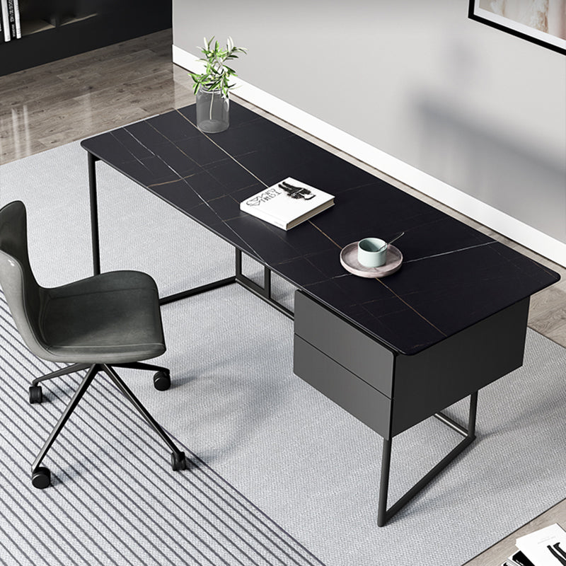 Modern Stone Top Office Desk Rectangle Task Desk with 2 Drawers for Home Clearhalo 'furn' 'furn_office_desk' 'Furniture' 'Office Desks' 'Office Furniture' 'office_desk' 6917301