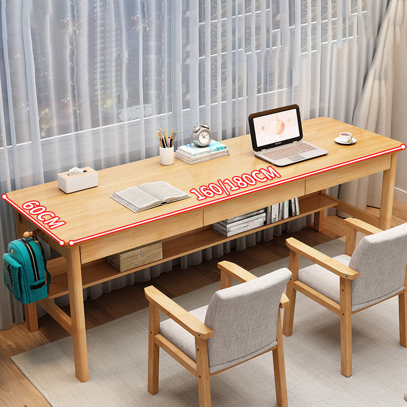 Modern Solid Wood Office Desk Rectangle Task Desk with 1 Shelf for Home