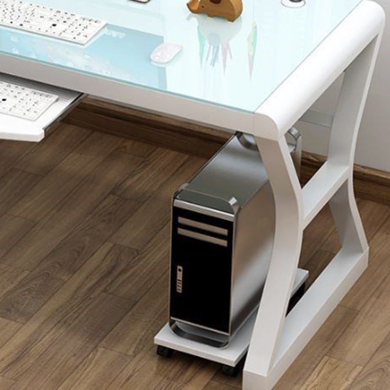 Bureau d'ordinateur en verre durci bureau de forme de forme rectangulaire avec 2 legs pour la maison