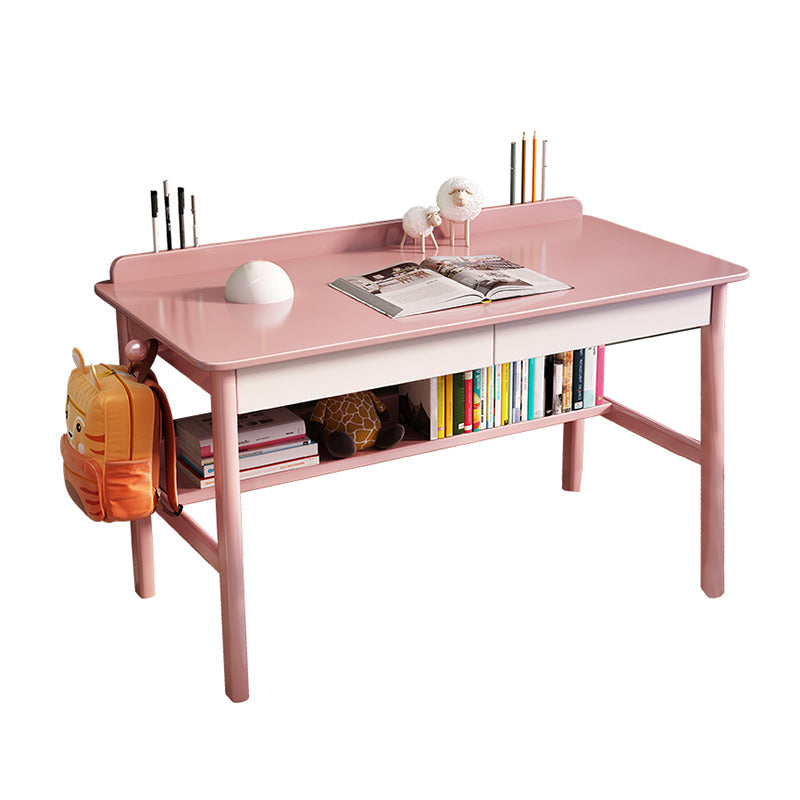 Modern Solid Wood Rectangle Writing Desk 2 Drawers 29.53" Tall Office Desk Pink Clearhalo 'furn' 'furn_office_desk' 'Furniture' 'Office Desks' 'Office Furniture' 'office_desk' 6917478