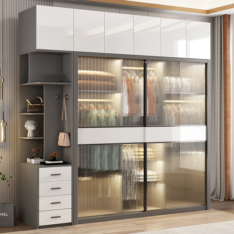 White Storage Cabinet with Glass Doors Contemporary Sliding Door Cabinet with Drawer