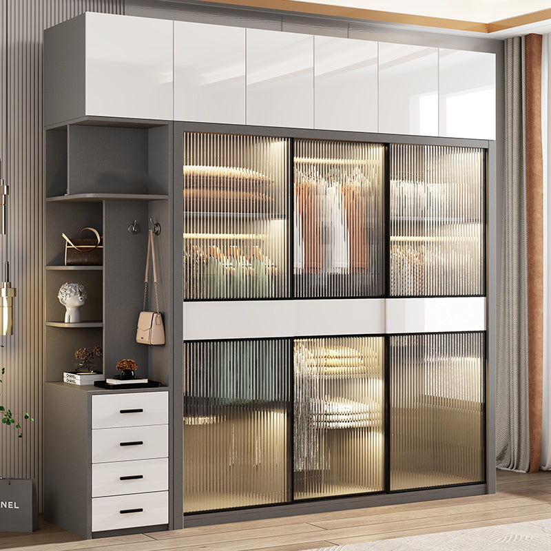 White Storage Cabinet with Glass Doors Contemporary Sliding Door Cabinet with Drawer