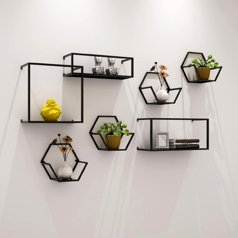 Closed Back Wall Mounted Book Shelf Metal Shelves Included Bookcase in Black Clearhalo 'Bookcases' 'furn' 'furn_bookcases' 'Furniture' 'Office Furniture' 6917889