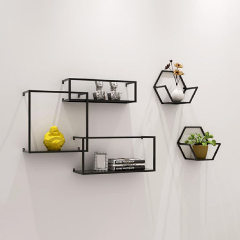 Closed Back Wall Mounted Book Shelf Metal Shelves Included Bookcase in Black Clearhalo 'Bookcases' 'furn' 'furn_bookcases' 'Furniture' 'Office Furniture' 6917891