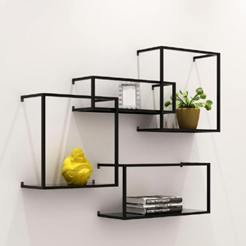 Closed Back Wall Mounted Book Shelf Metal Shelves Included Bookcase in Black Clearhalo 'Bookcases' 'furn' 'furn_bookcases' 'Furniture' 'Office Furniture' 6917893