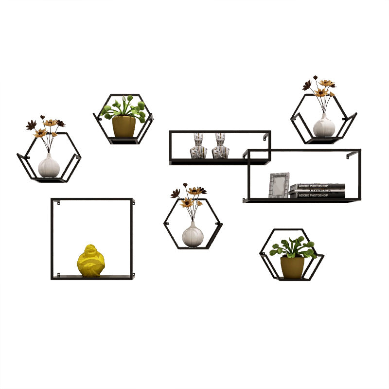 Closed Back Wall Mounted Book Shelf Metal Shelves Included Bookcase in Black Clearhalo 'Bookcases' 'furn' 'furn_bookcases' 'Furniture' 'Office Furniture' 6917894