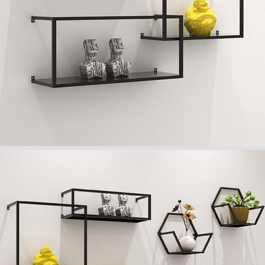 Closed Back Wall Mounted Book Shelf Metal Shelves Included Bookcase in Black Clearhalo 'Bookcases' 'furn' 'furn_bookcases' 'Furniture' 'Office Furniture' 6917895