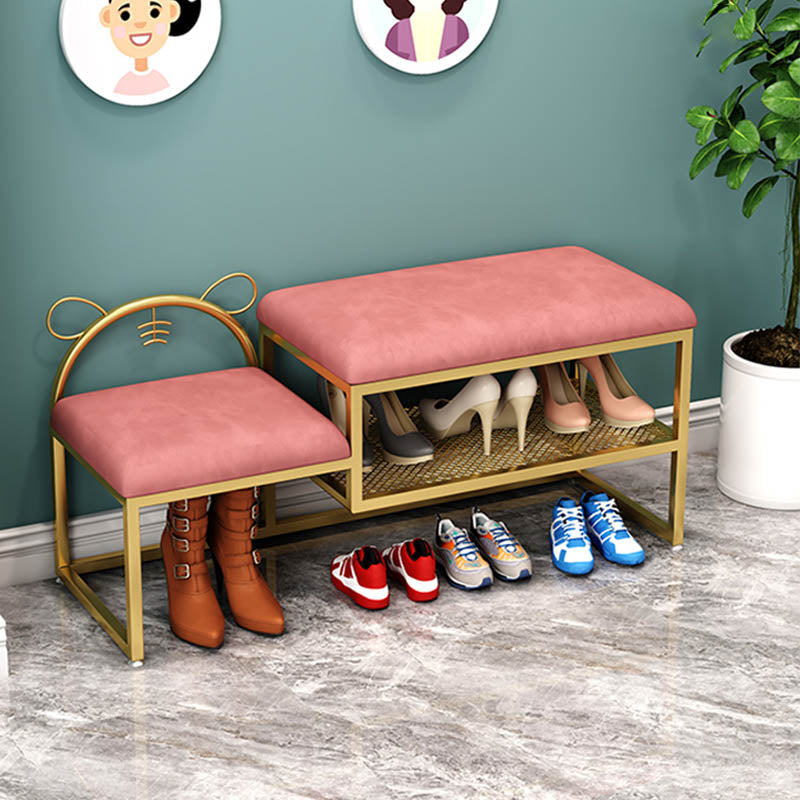 Glam Metal Entryway Bench Cushioned Rectangle Shoe Storage Seating Bench Pink Clearhalo 'Benches' 'Chairs & Seating' 'furn' 'furn_benches' 'Furniture' 'Living Room Furniture' 6918092