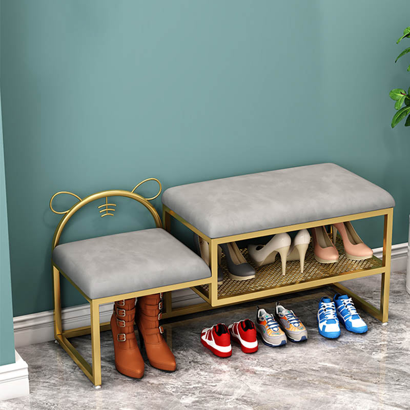 Glam Metal Entryway Bench Cushioned Rectangle Shoe Storage Seating Bench 24"L x 13"W x 18"H Gray Clearhalo 'Benches' 'Chairs & Seating' 'furn' 'furn_benches' 'Furniture' 'Living Room Furniture' 6918093