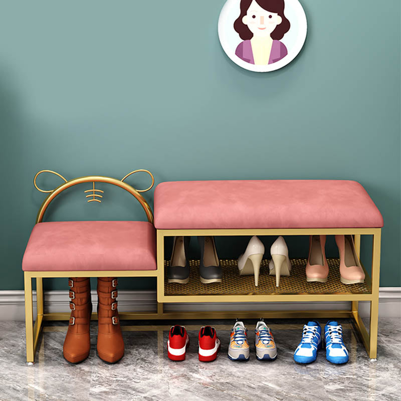 Glam Metal Entryway Bench Cushioned Rectangle Shoe Storage Seating Bench 47"L x 13"W x 18"H Pink Clearhalo 'Benches' 'Chairs & Seating' 'furn' 'furn_benches' 'Furniture' 'Living Room Furniture' 6918095