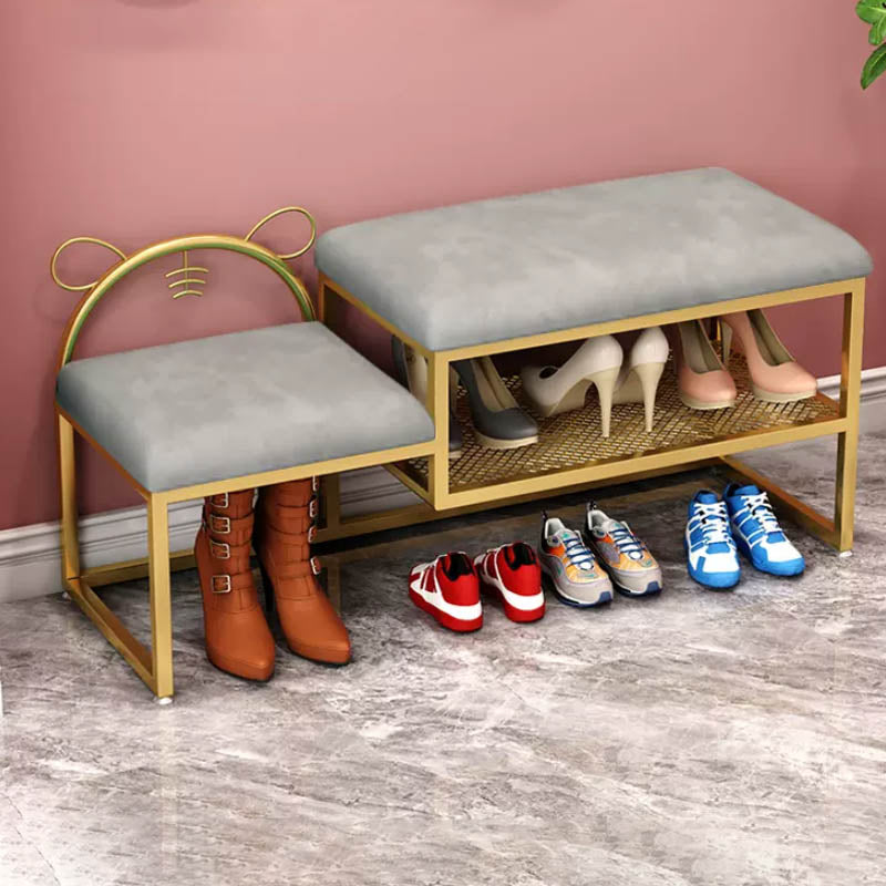 Glam Metal Entryway Bench Cushioned Rectangle Shoe Storage Seating Bench 47"L x 13"W x 18"H Gray Clearhalo 'Benches' 'Chairs & Seating' 'furn' 'furn_benches' 'Furniture' 'Living Room Furniture' 6918096