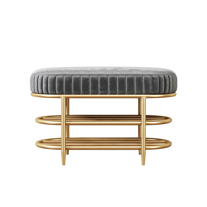 Banco de asiento de metal acolchado de entrada glamoroso con estantes, de 12.5 pulgadas de ancho