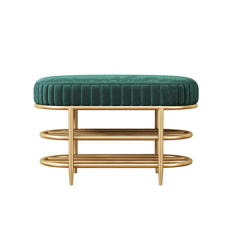 Banco de asiento de metal acolchado de entrada glamoroso con estantes, de 12.5 pulgadas de ancho