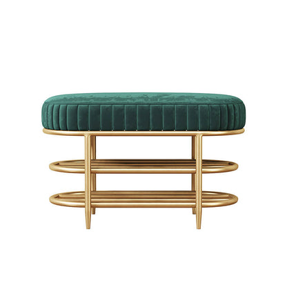 Banco de asiento de metal acolchado de entrada glamoroso con estantes, de 12.5 pulgadas de ancho