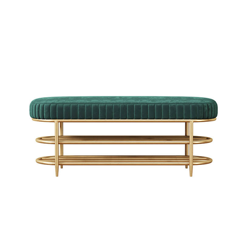 Banco de asiento de metal acolchado de entrada glamoroso con estantes, de 12.5 pulgadas de ancho