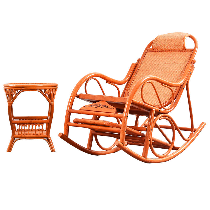 Vintage Style Wood Leisure Lazy Sofa Chair Adjustable Lounge Rocking Chair for Balcony Rocking Chair with Ottomans Orange Clearhalo 'Chairs & Seating' 'furn' 'furn_rocking_chairs' 'Furniture' 'Living Room Furniture' 'Rocking Chairs' 'rocking_chairs' 6918296