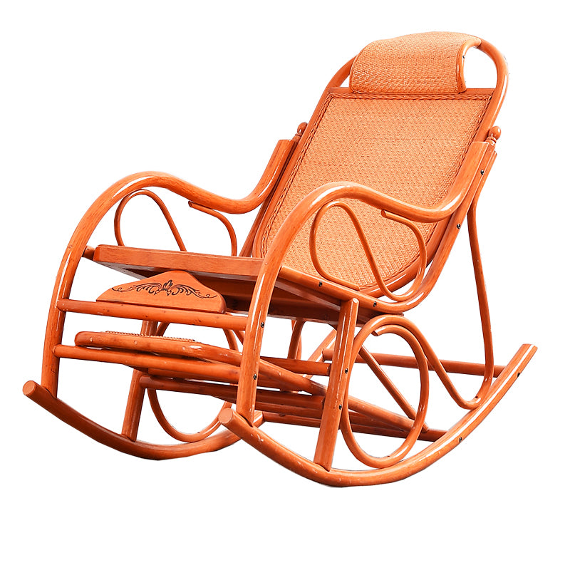 Vintage Style Wood Leisure Lazy Sofa Chair Adjustable Lounge Rocking Chair for Balcony Rocking Chair Orange Clearhalo 'Chairs & Seating' 'furn' 'furn_rocking_chairs' 'Furniture' 'Living Room Furniture' 'Rocking Chairs' 'rocking_chairs' 6918306