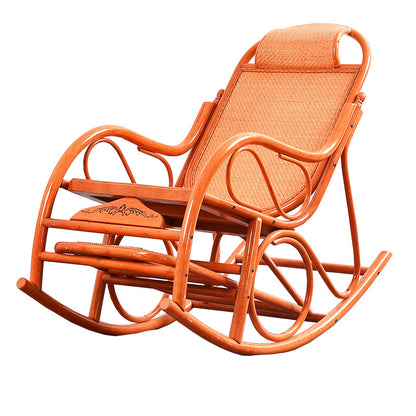Vintage Style Wood Leisure Lazy Sofa Chair Adjustable Lounge Rocking Chair for Balcony Rocking Chair Orange Clearhalo 'Chairs & Seating' 'furn' 'furn_rocking_chairs' 'Furniture' 'Living Room Furniture' 'Rocking Chairs' 'rocking_chairs' 6918306