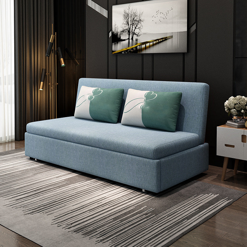 Blue Futon Sleeper Sofa Bed Fabric Armless With Black Metal Base Clearhalo 'furn' 'furn_futons' 'Furniture' 'Futons & Daybeds' 'Futons' 'Living Room Furniture' 6918333