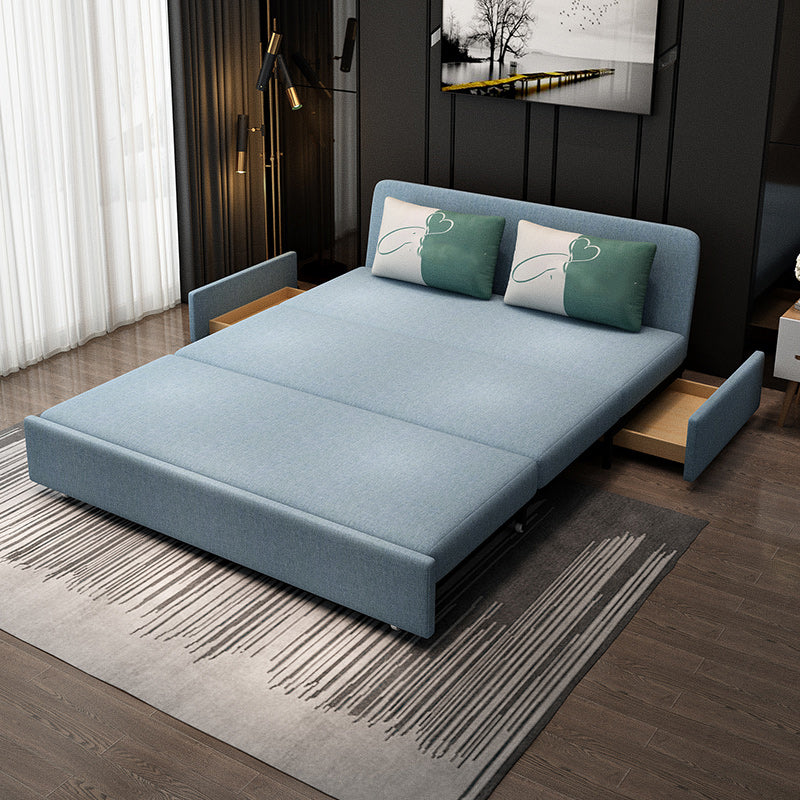 Blue Futon Sleeper Sofa Bed Fabric Armless With Black Metal Base Storage Not Included Clearhalo 'furn' 'furn_futons' 'Furniture' 'Futons & Daybeds' 'Futons' 'Living Room Furniture' 6918335