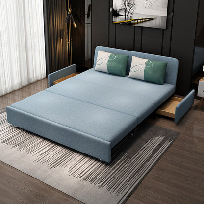 Blue Futon Sleeper Sofa Bed Fabric Armless With Black Metal Base Storage Not Included Clearhalo 'furn' 'furn_futons' 'Furniture' 'Futons & Daybeds' 'Futons' 'Living Room Furniture' 6918335