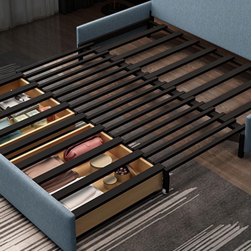 Blue Futon Sleeper Sofa Bed Fabric Armless With Black Metal Base Clearhalo 'furn' 'furn_futons' 'Furniture' 'Futons & Daybeds' 'Futons' 'Living Room Furniture' 6918339