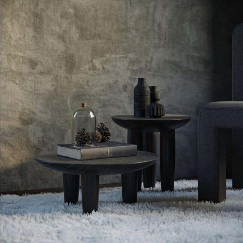 Black Finish Wood 3 Legs Cocktail Table 2-Piece Round Coffee Table Set Clearhalo 'Coffee & Accent Tables' 'Coffee Tables' 'coffee_tables' 'furn' 'furn_coffee_tables' 'Furniture' 'Living Room Furniture' 6918474
