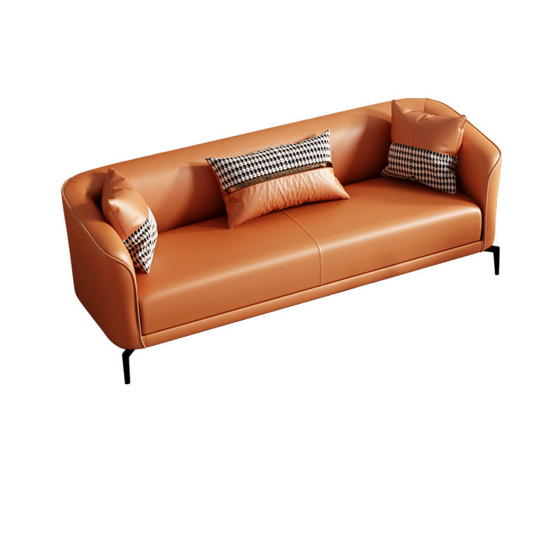 Modern Style Fabric Settee with Four Legs Apartment Sofa with Bolster Pillows Orange Tech Cloth Clearhalo 'furn' 'furn_sofas' 'Furniture' 'Living Room Furniture' 'Sofa' 'sofas' 6918495